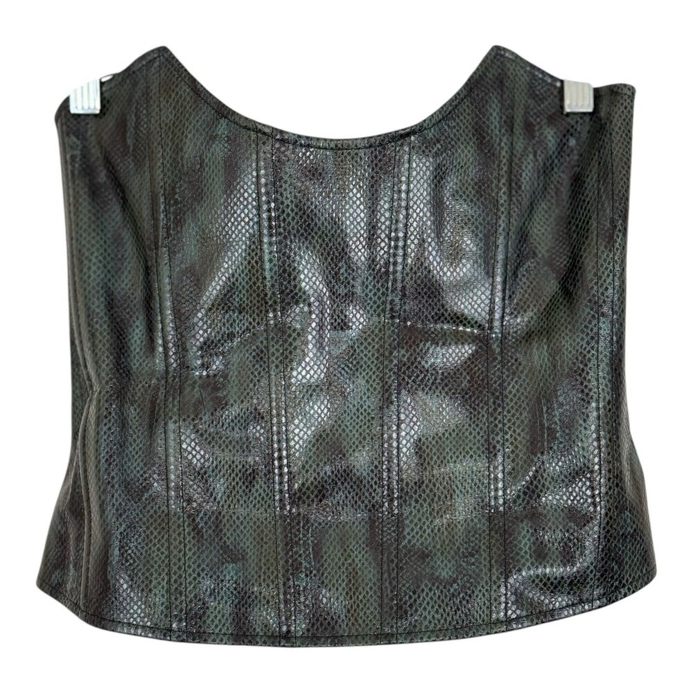MIAOU Vegan Leather Strapless Corset Zipper Sz Medium Green Black Snake Print